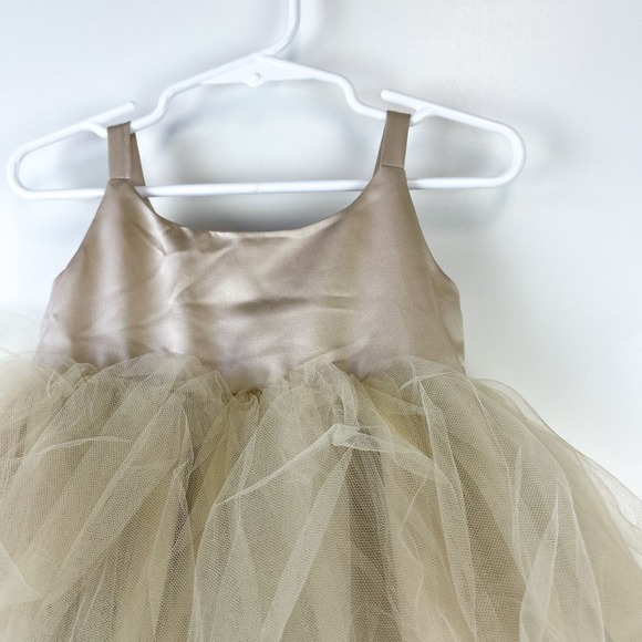 US Angels (18M 18 Mos) Flower Girl Satin Tulle Dress in Champagne Beige Wedding - Picture 2 of 9